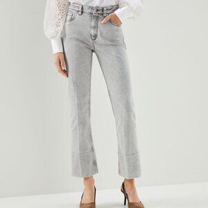 Brunello Cucinelli Monili Tab Jeans Gray Denim Barrel Cuff Kick Flare Size 6 42